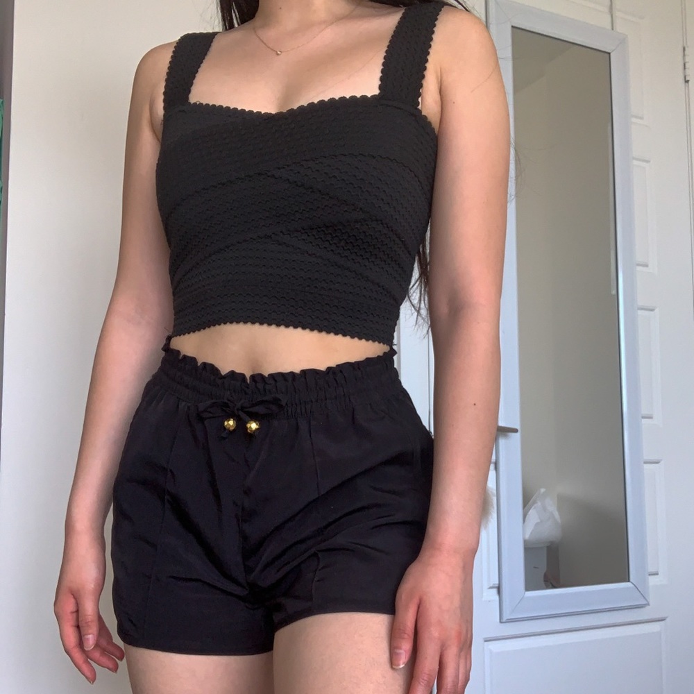 H&M Black High Waisted Shorts with Gold Detail